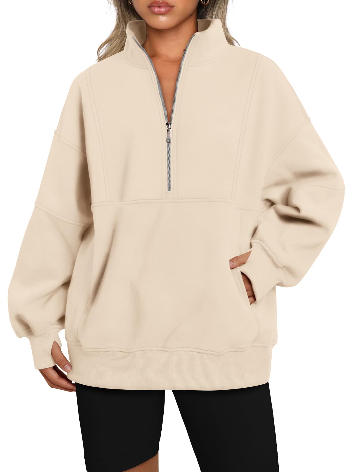 NEW Women's Half Zip Oversized Sweatshirts with Pockerts