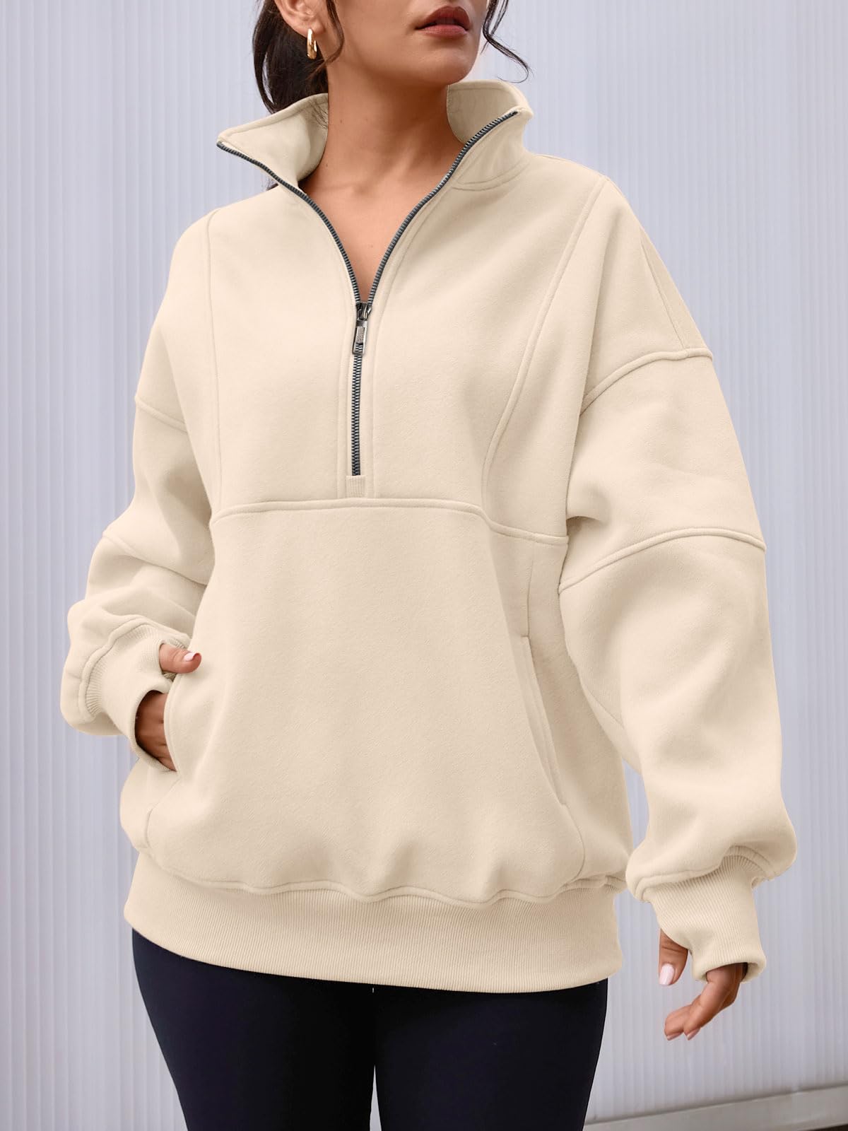 NEW Women's Half Zip Oversized Sweatshirts with Pockerts