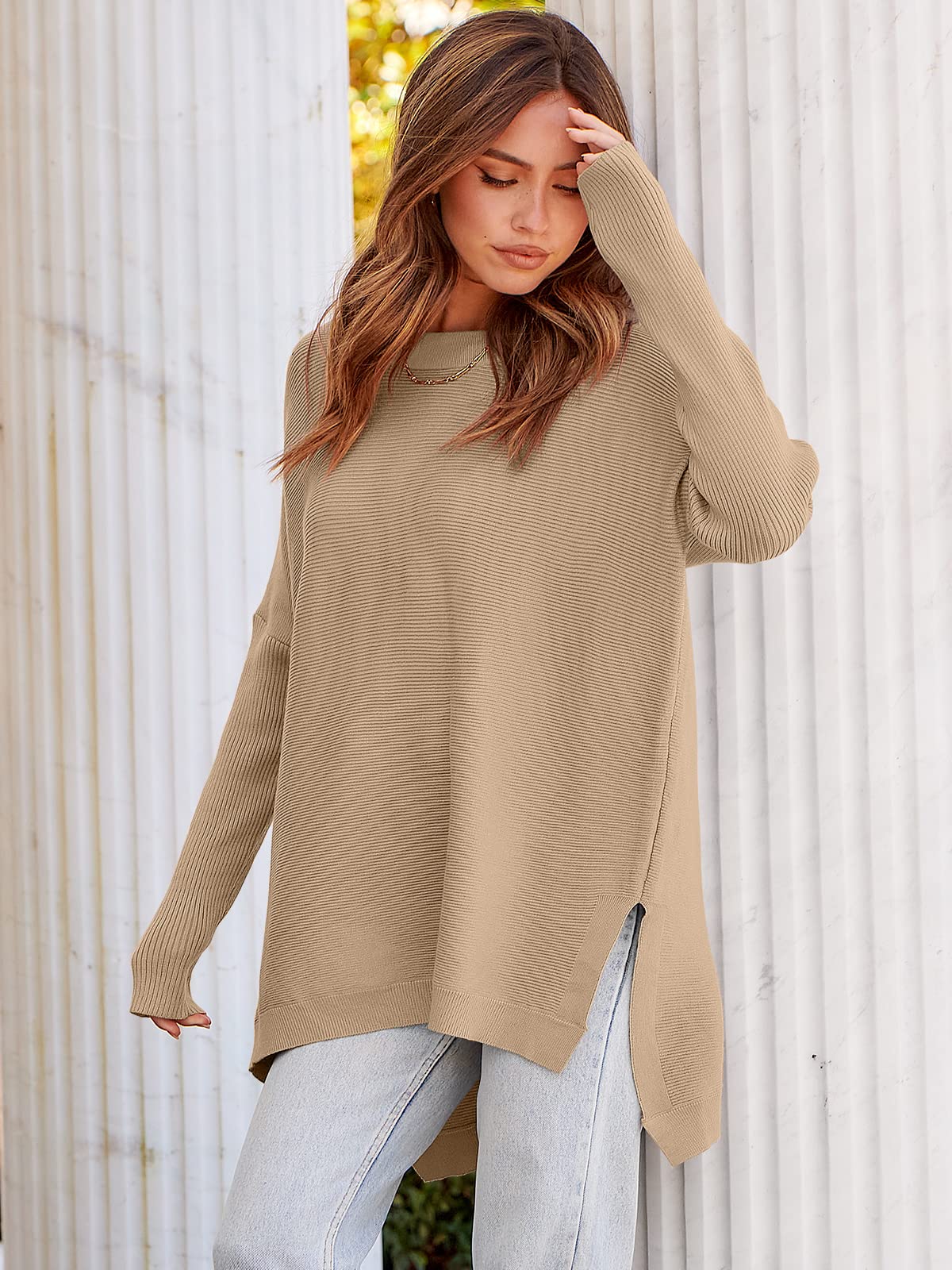 2023 Casual Batwing Sleeve Crewneck Knit Pullover Sweater