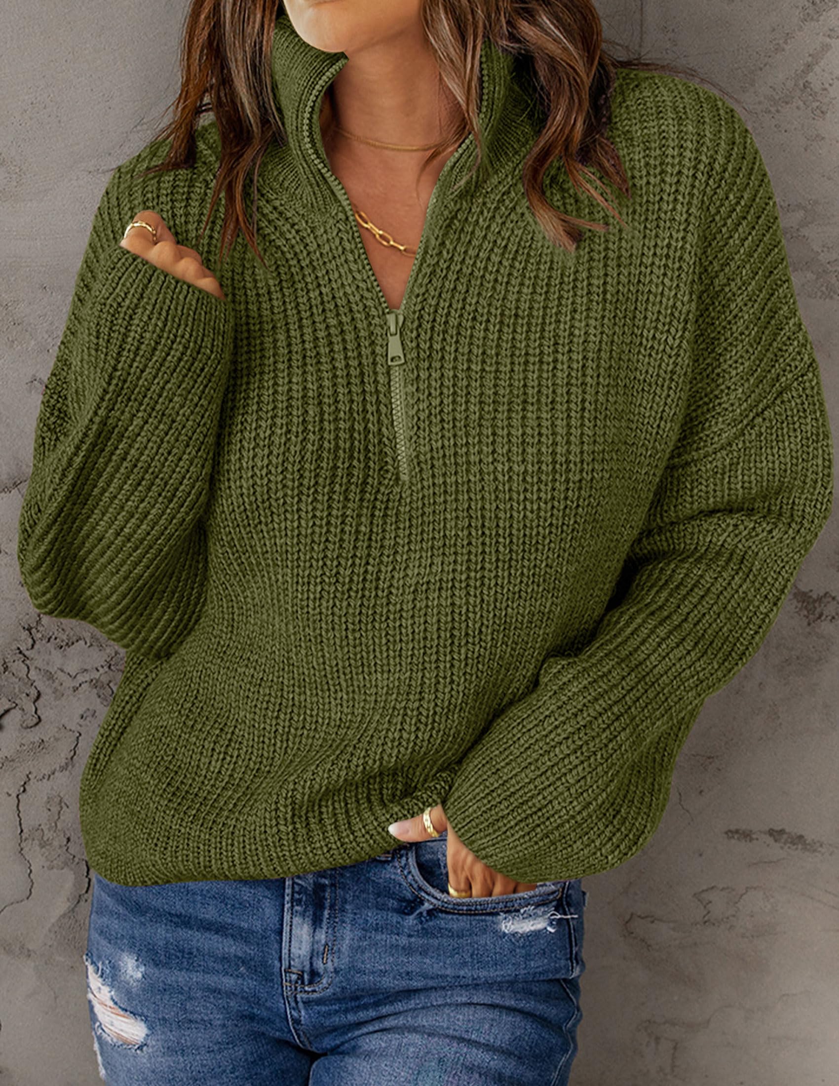 2023 Chunky Knit Sweaters 1/4 Zip Polo V Neck Casual Pullover -Buy 2 Free Shipping