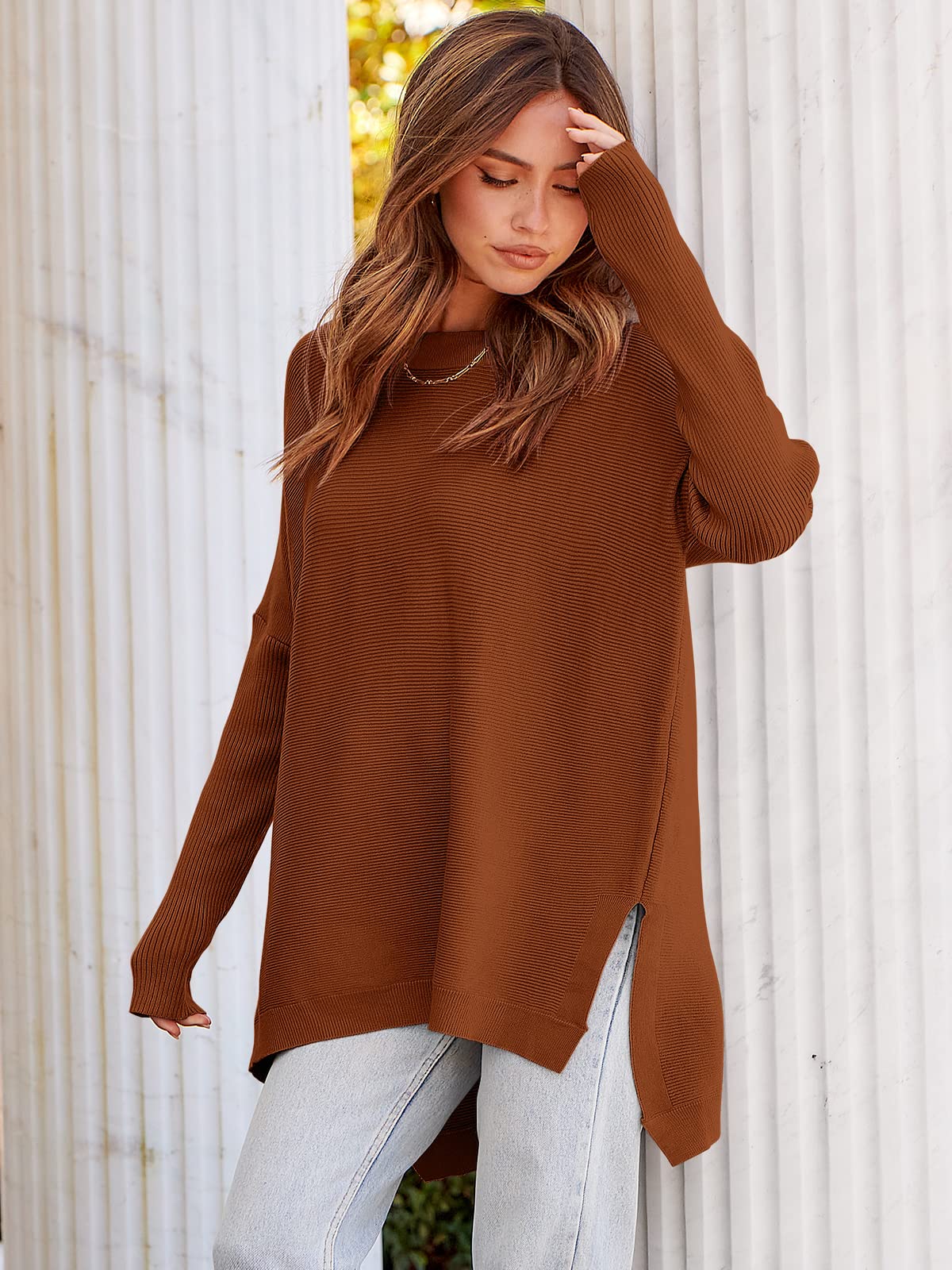 2023 Casual Batwing Sleeve Crewneck Knit Pullover Sweater