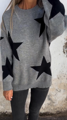 Star Round Neck Long Sleeve Sweater