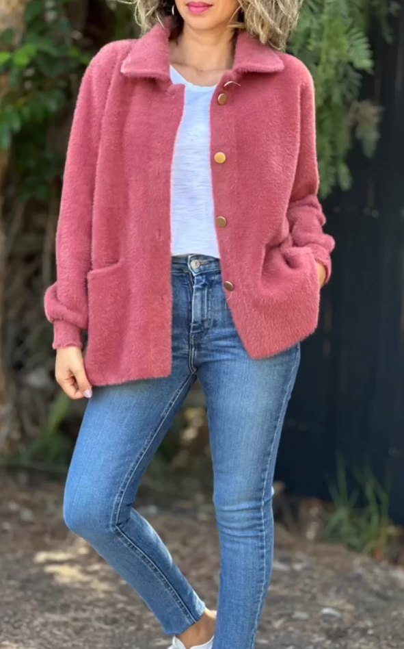 Warm Plush Fleece Button Casual Coat Top