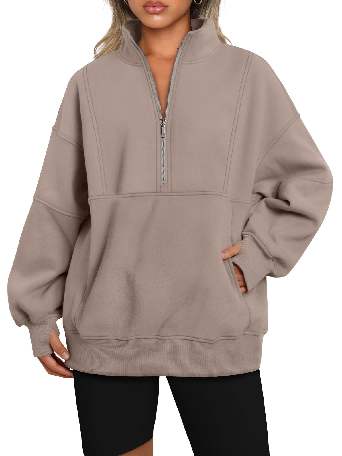 NEW Women's Half Zip Oversized Sweatshirts with Pockerts