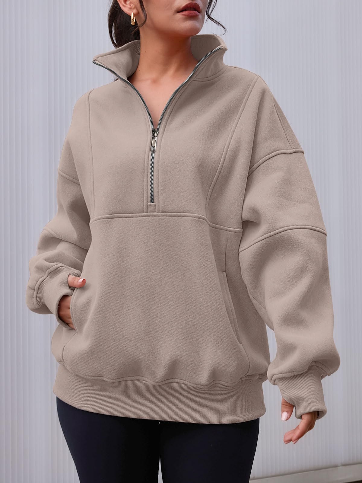 NEW Women's Half Zip Oversized Sweatshirts with Pockerts