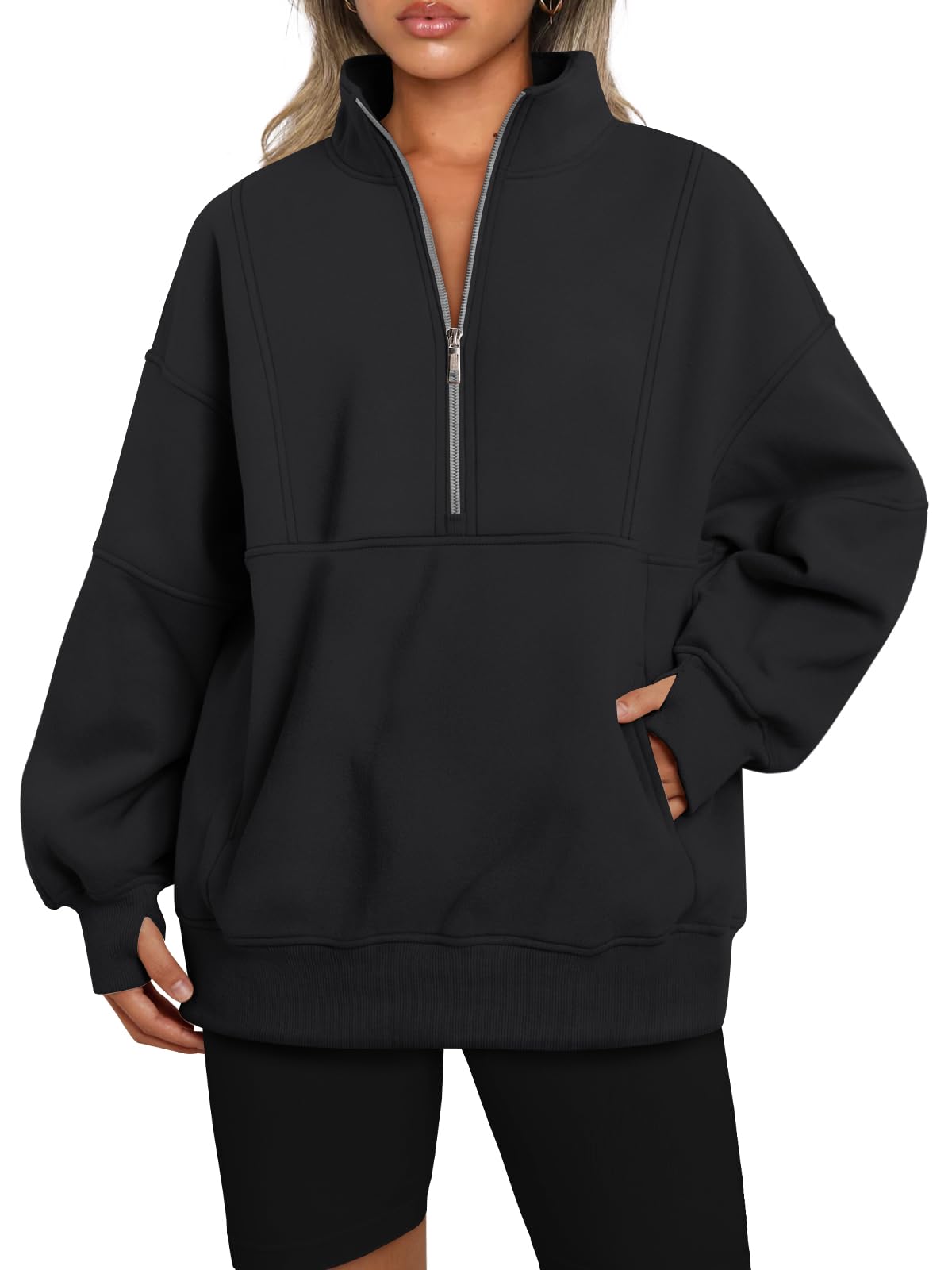 NEW Women's Half Zip Oversized Sweatshirts with Pockerts