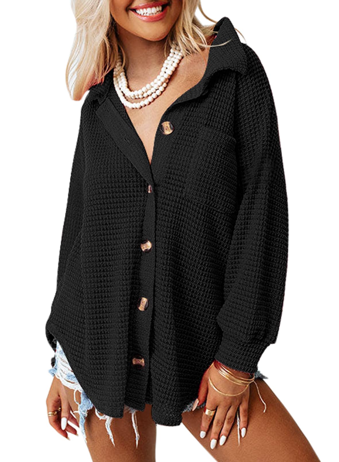 Women's Casual Waffle Knit Shacket (Buy 2 Free Shipping)