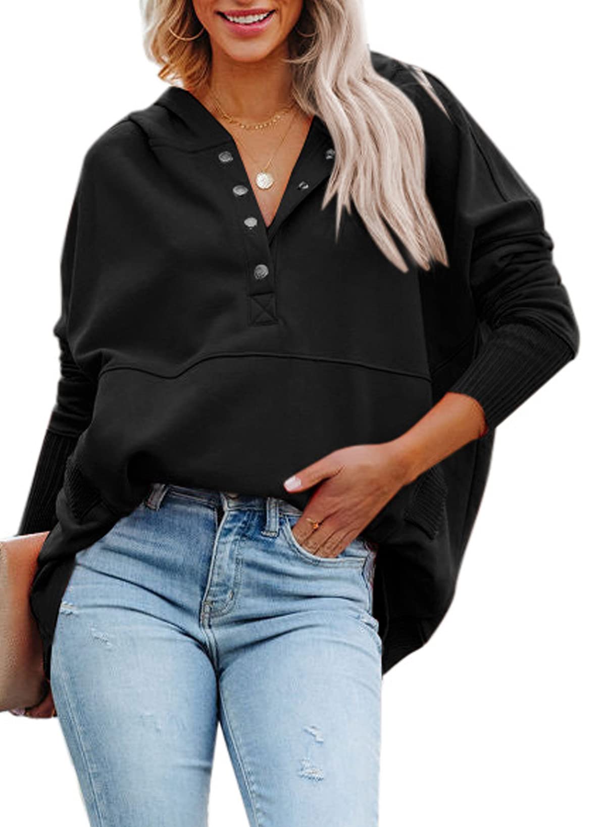Oversized Pullover Sweatshirt with Pockets—Buy 2 Free Shipping