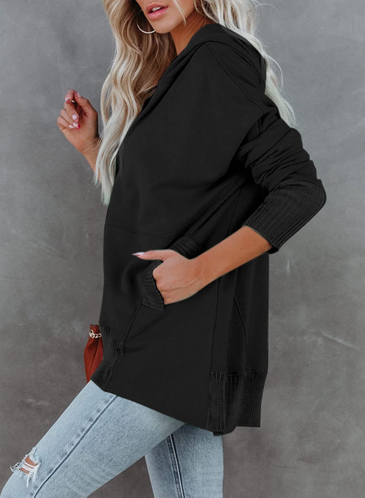Oversized Pullover Sweatshirt with Pockets—Buy 2 Free Shipping