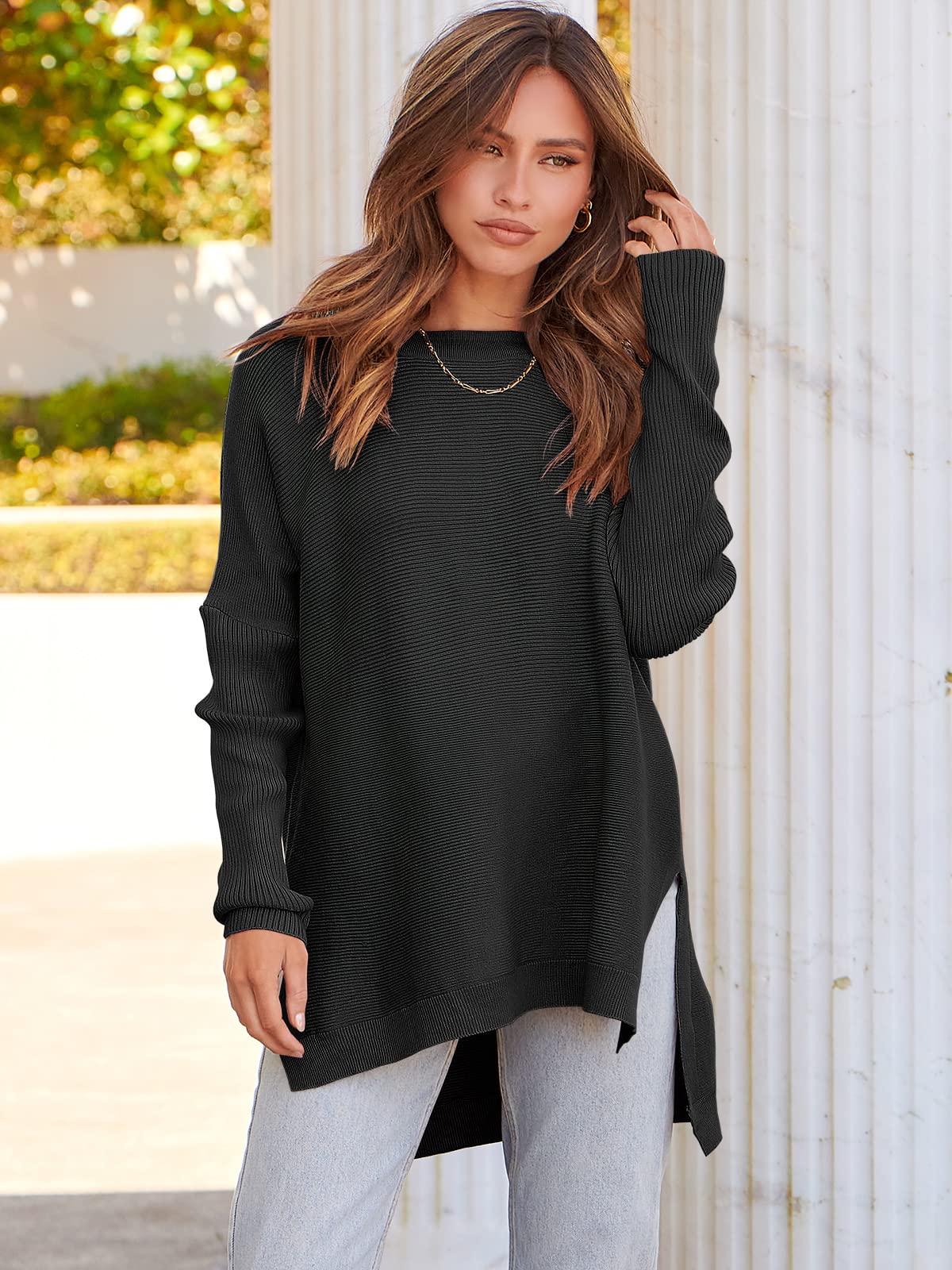 2023 Casual Batwing Sleeve Crewneck Knit Pullover Sweater
