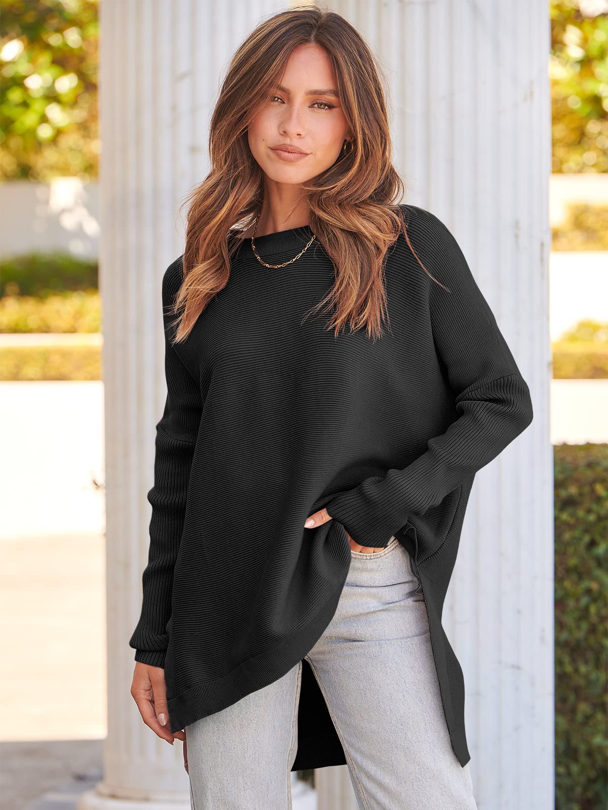 2023 Casual Batwing Sleeve Crewneck Knit Pullover Sweater