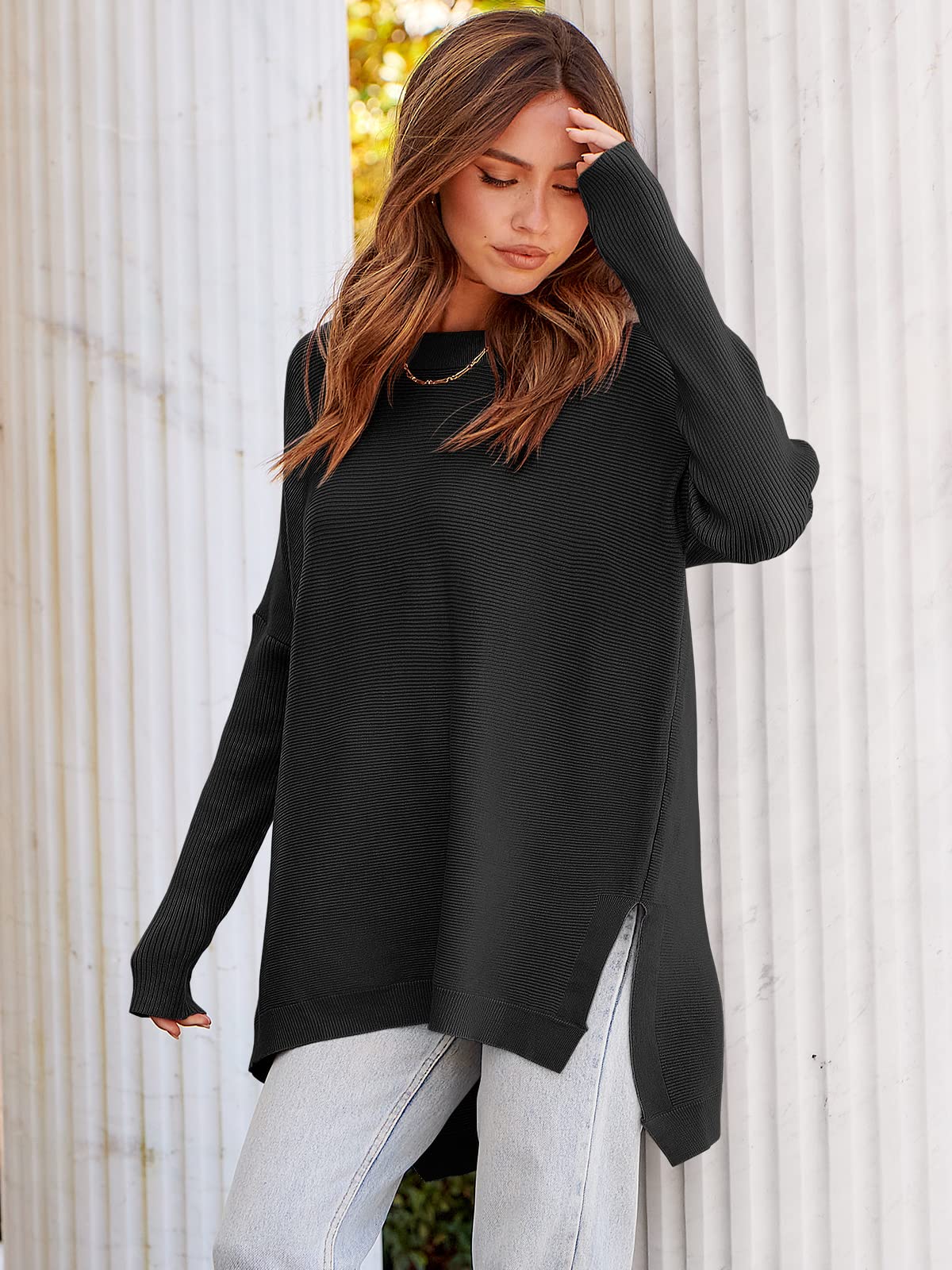 2023 Casual Batwing Sleeve Crewneck Knit Pullover Sweater