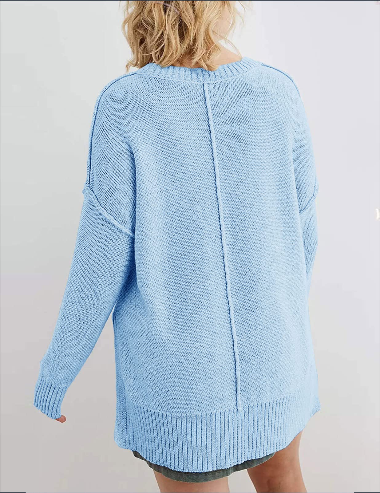 Women's Casual Crew Neck Side Split Pullover Sweater