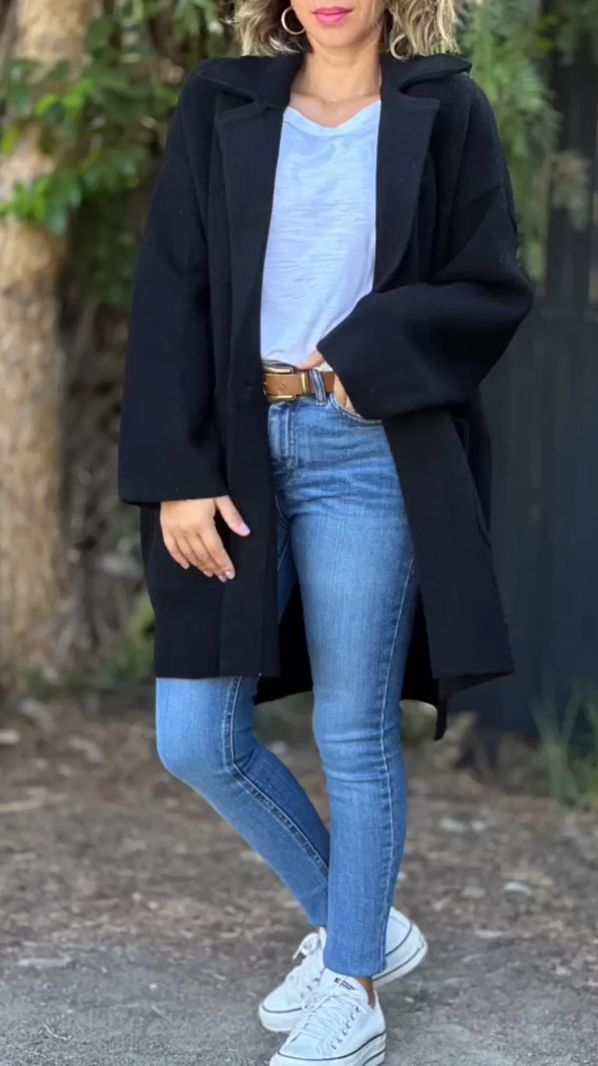 Women's Solid Casual Cashmere Large Pocket Coat