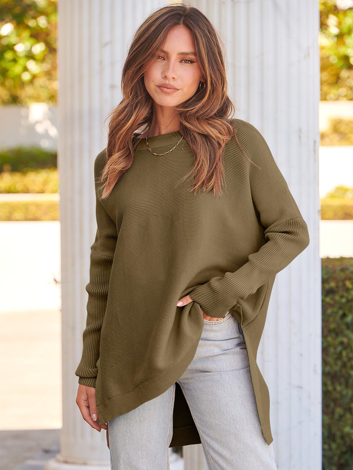 2023 Casual Batwing Sleeve Crewneck Knit Pullover Sweater