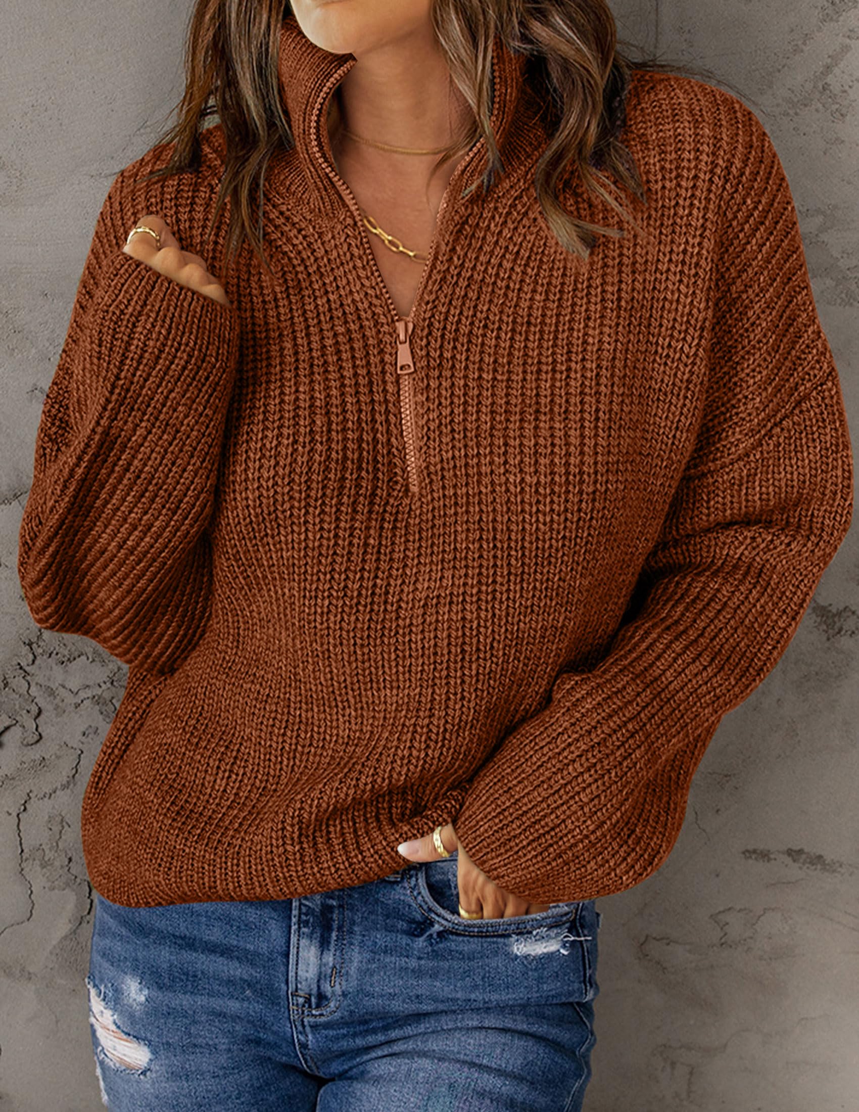 2023 Chunky Knit Sweaters 1/4 Zip Polo V Neck Casual Pullover -Buy 2 Free Shipping