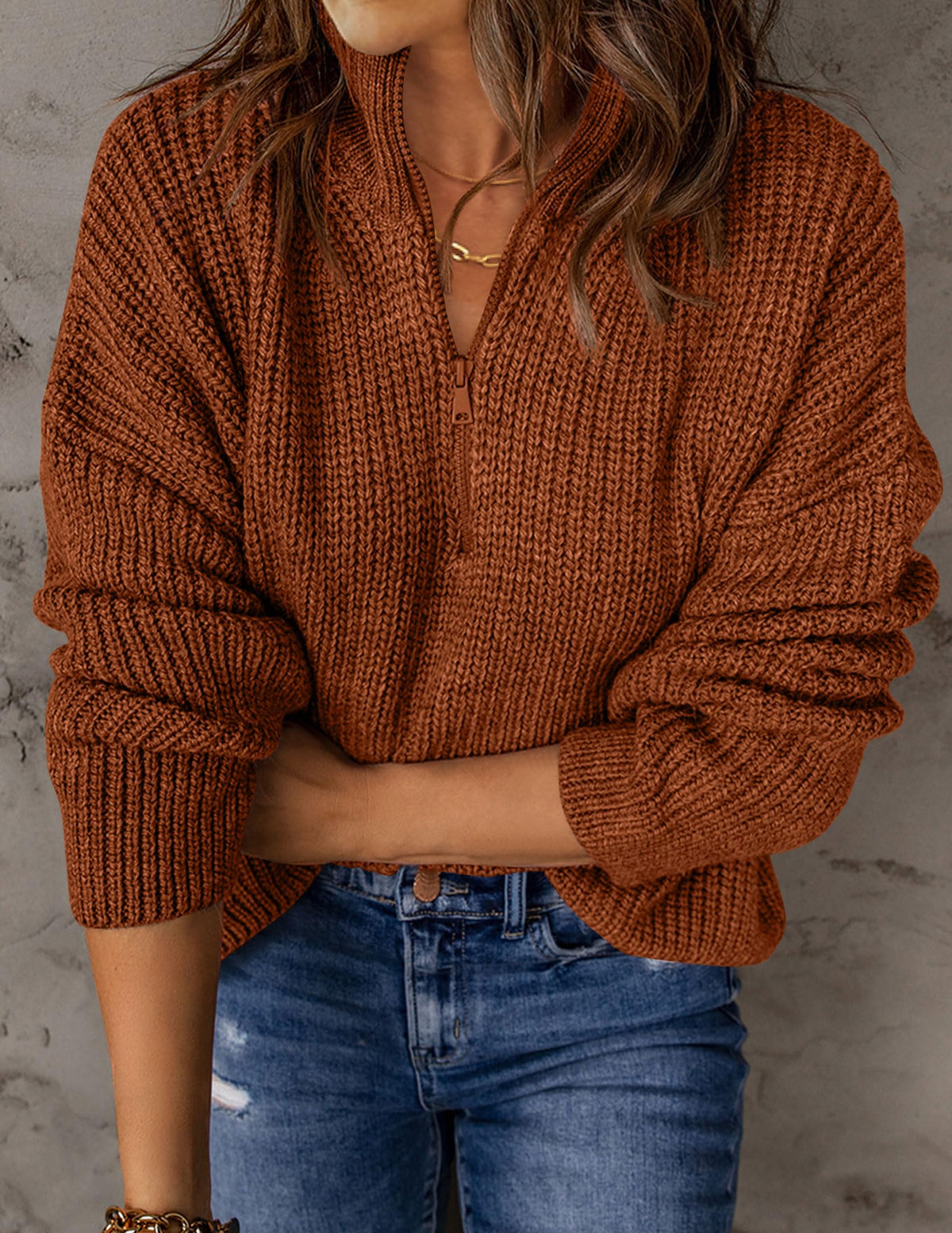 2023 Chunky Knit Sweaters 1/4 Zip Polo V Neck Casual Pullover -Buy 2 Free Shipping