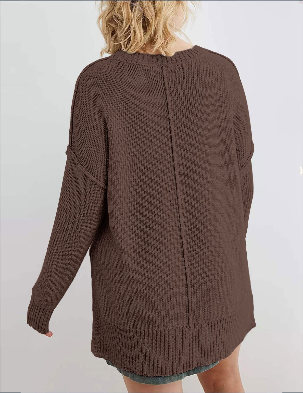 Women's Casual Crew Neck Side Split Pullover Sweater