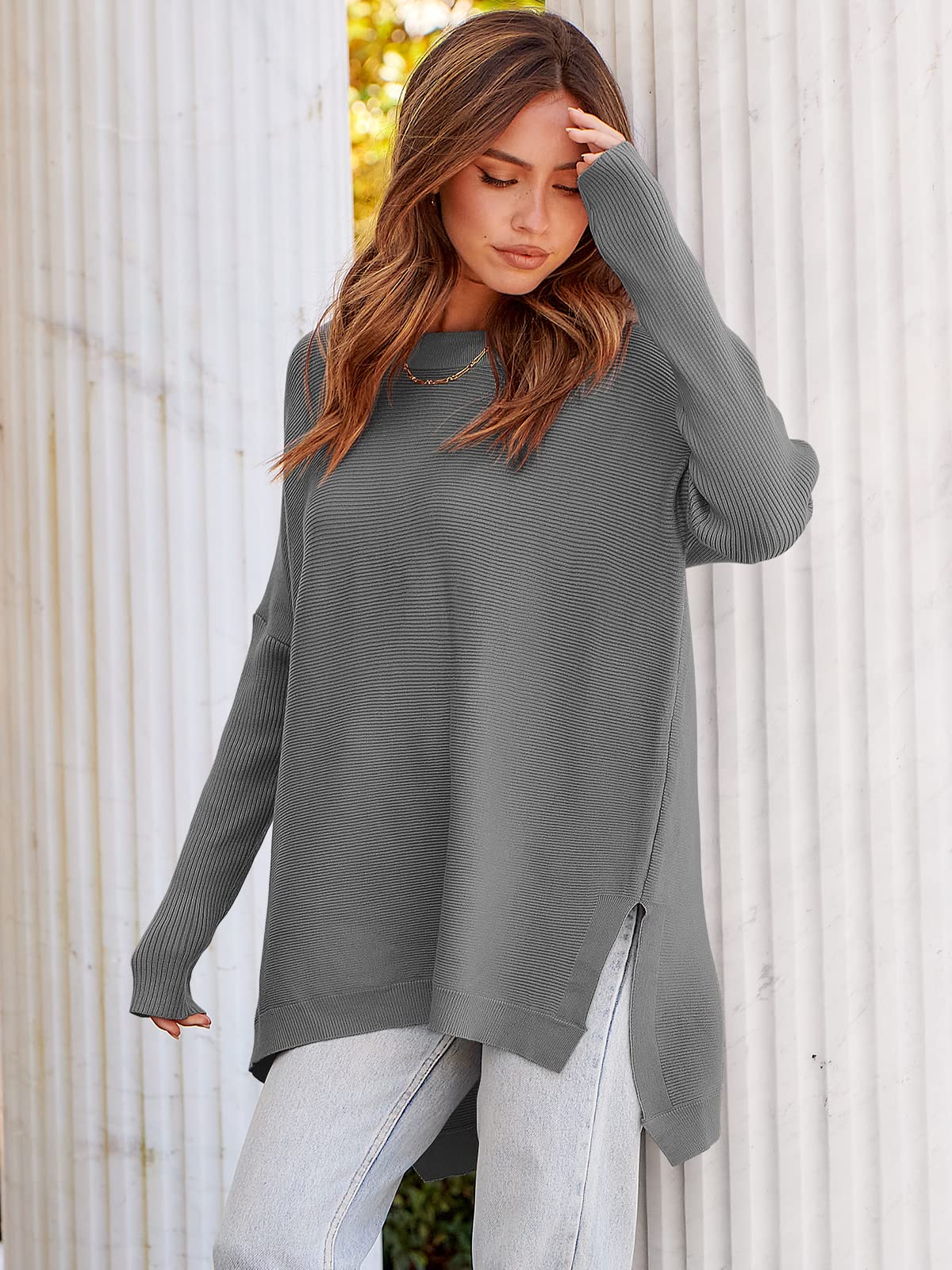 2023 Casual Batwing Sleeve Crewneck Knit Pullover Sweater