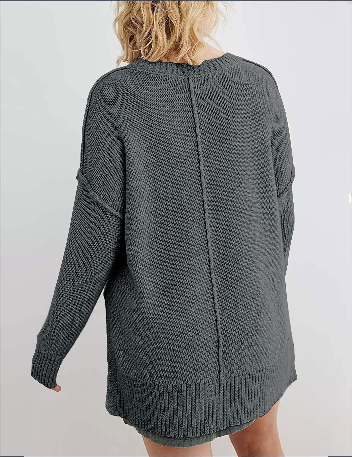 Women's Casual Crew Neck Side Split Pullover Sweater