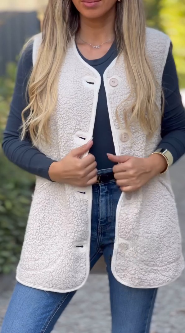 Brown Sherpa Button Vest Jacket