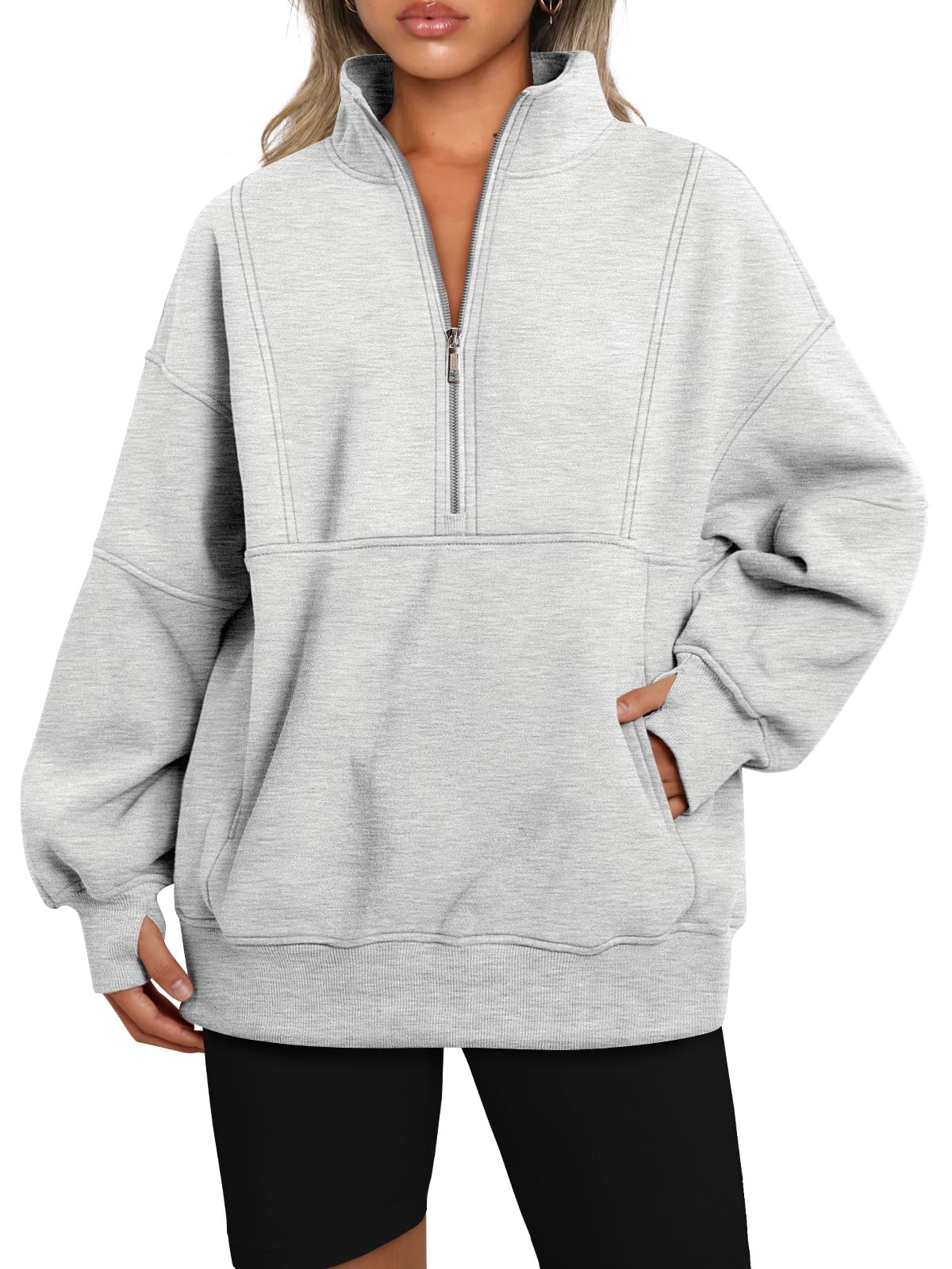 NEW Women's Half Zip Oversized Sweatshirts with Pockerts