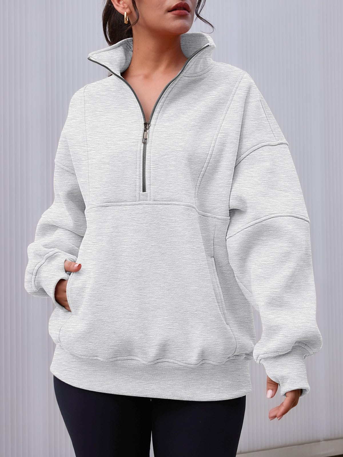 NEW Women's Half Zip Oversized Sweatshirts with Pockerts