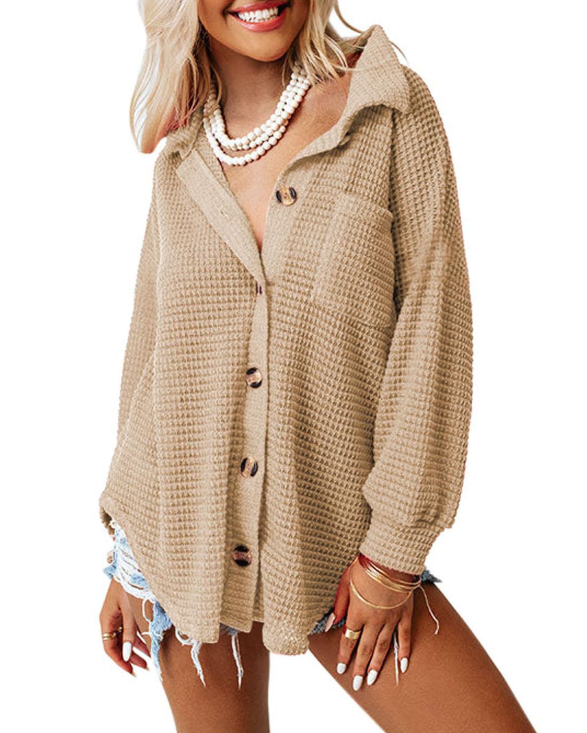 Women's Casual Waffle Knit Shacket (Buy 2 Free Shipping)