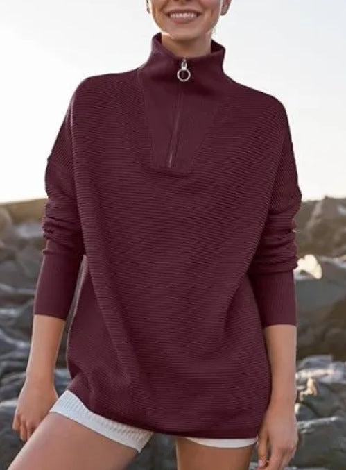 2024 Fall Quarter Zip Oversized Casual Loose Rib Knit Cozy Pullover
