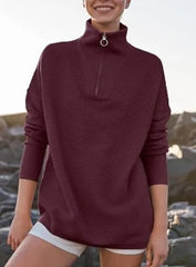2024 Fall Quarter Zip Oversized Casual Loose Rib Knit Cozy Pullover