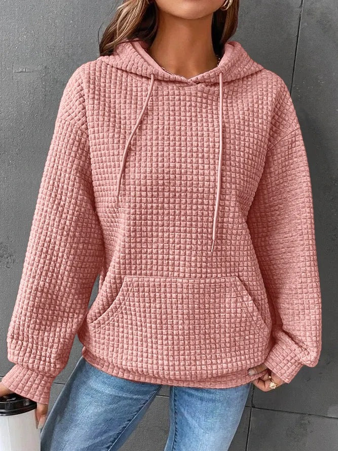 Women's Casual Waffle Hoodie Sweatshirt