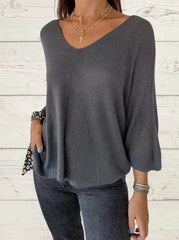 V-neck knitted casual pullover top