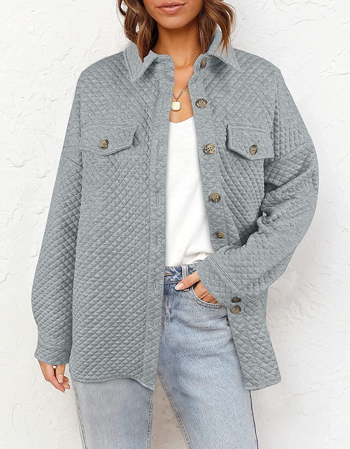Women's Casual Long Sleeve Button-Down Jacket with Pockets