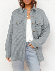 Women's Casual Long Sleeve Button-Down Jacket with Pockets