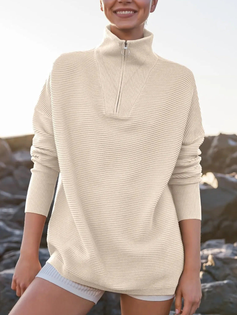 2024 Fall Quarter Zip Oversized Casual Loose Rib Knit Cozy Pullover