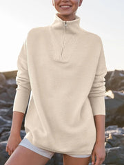 2024 Fall Quarter Zip Oversized Casual Loose Rib Knit Cozy Pullover