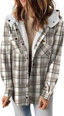 Womens Plaid Long Sleeve Button Down Fleece Warm Coat