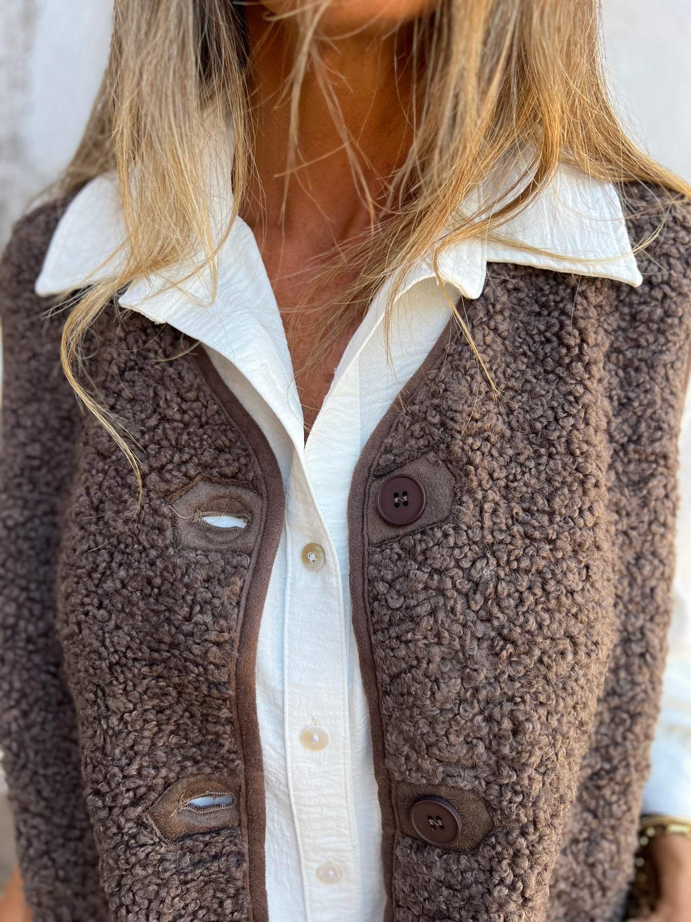Brown Sherpa Button Vest Jacket