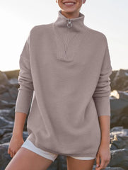 2024 Fall Quarter Zip Oversized Casual Loose Rib Knit Cozy Pullover