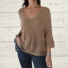 V-neck knitted casual pullover top