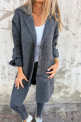 Solid color lapel pocket single breasted mid-length coat