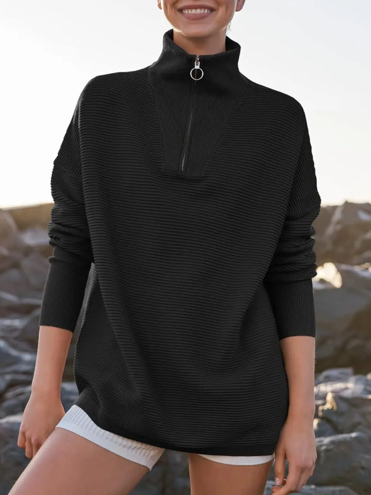 2024 Fall Quarter Zip Oversized Casual Loose Rib Knit Cozy Pullover