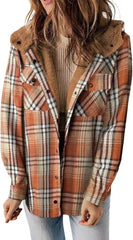 Womens Plaid Long Sleeve Button Down Fleece Warm Coat