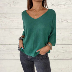 V-neck knitted casual pullover top
