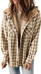 Womens Plaid Long Sleeve Button Down Fleece Warm Coat