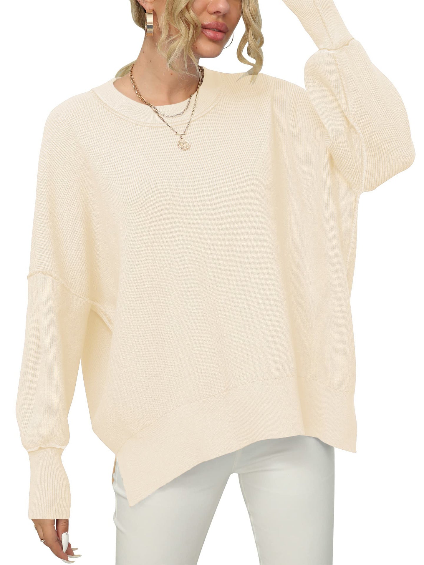 2023 Fall  Women Crewneck Batwing Sleeve  Pullover Sweater