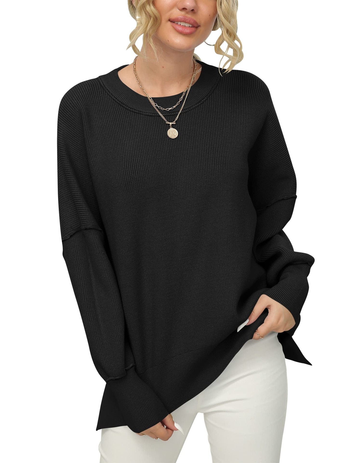 2023 Fall  Women Crewneck Batwing Sleeve  Pullover Sweater