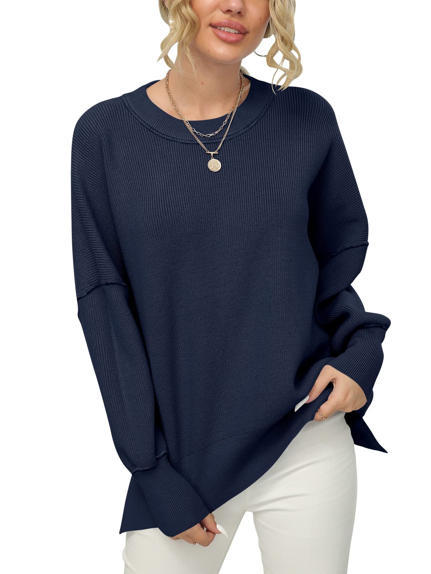 2023 Fall  Women Crewneck Batwing Sleeve  Pullover Sweater