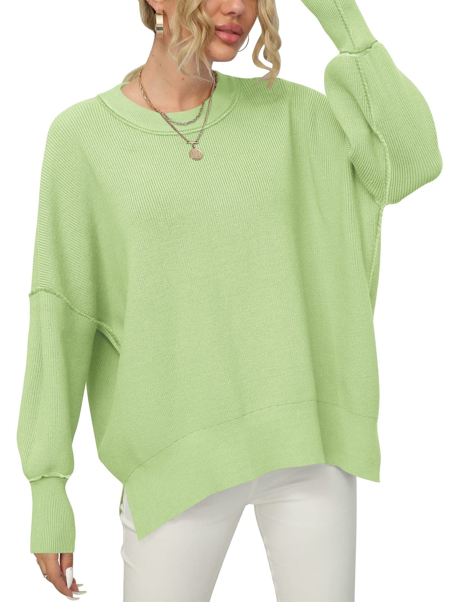 2023 Fall  Women Crewneck Batwing Sleeve  Pullover Sweater