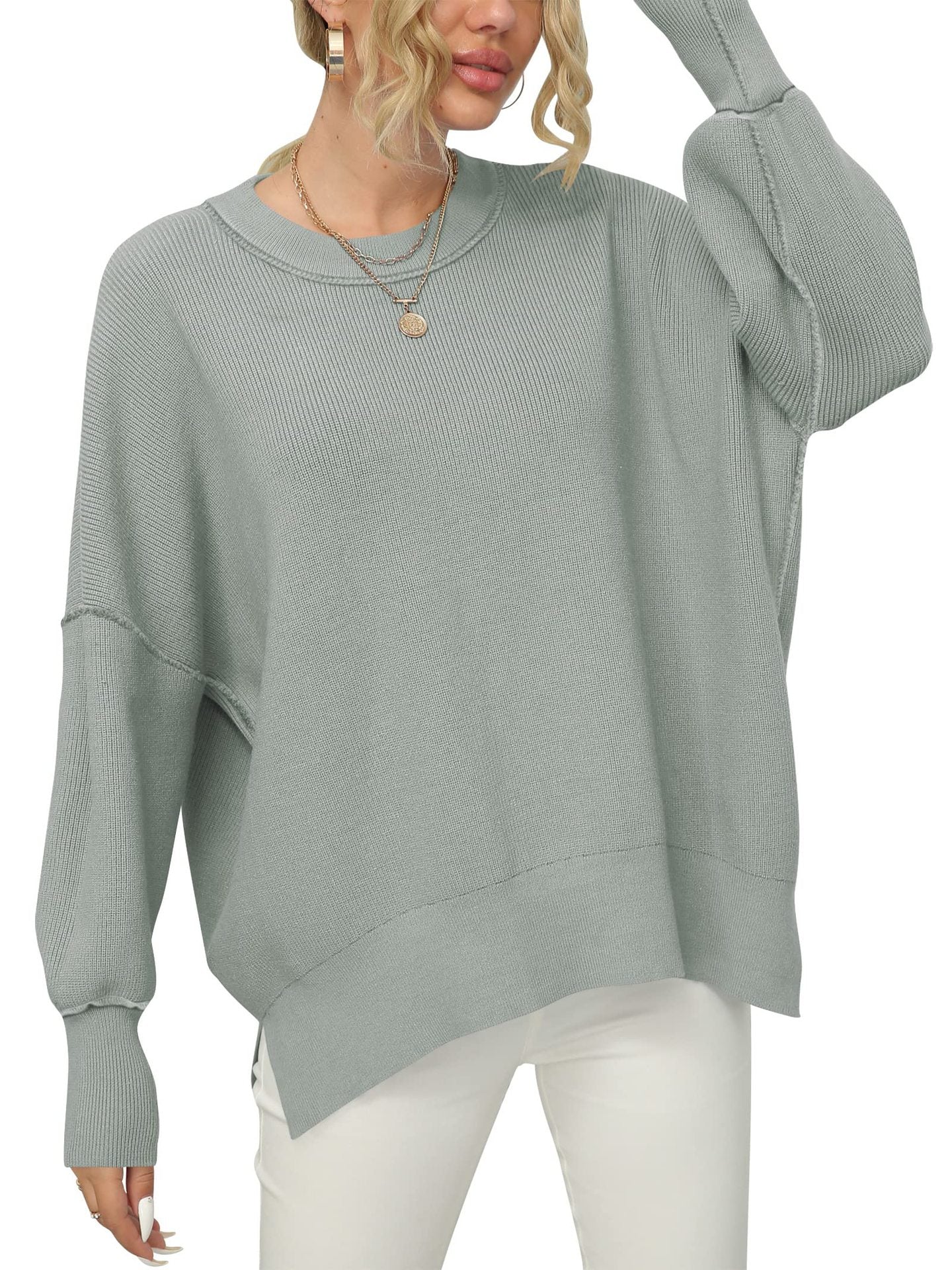2023 Fall  Women Crewneck Batwing Sleeve  Pullover Sweater